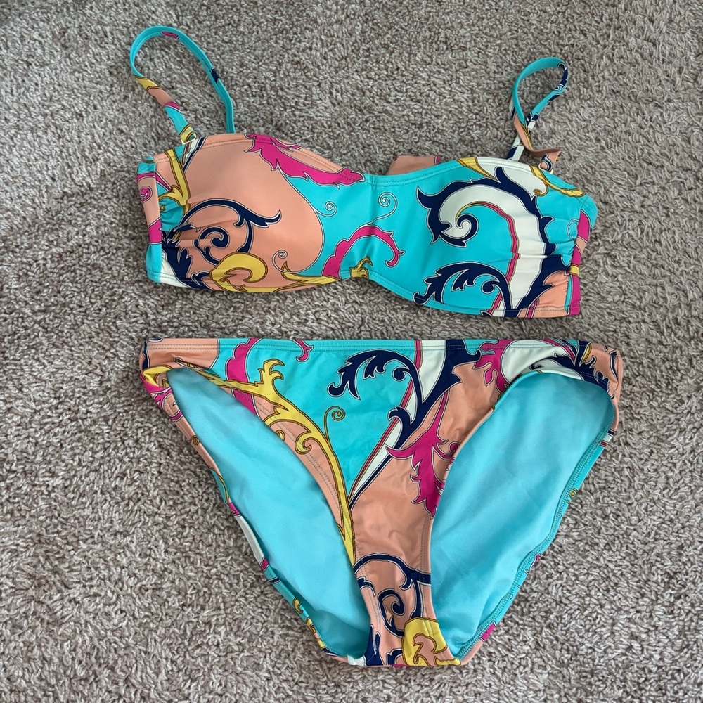 Gibson Latimer Teal Multicolor Swirl Pattern Bikini Swimsuit Set Dillard’s Large